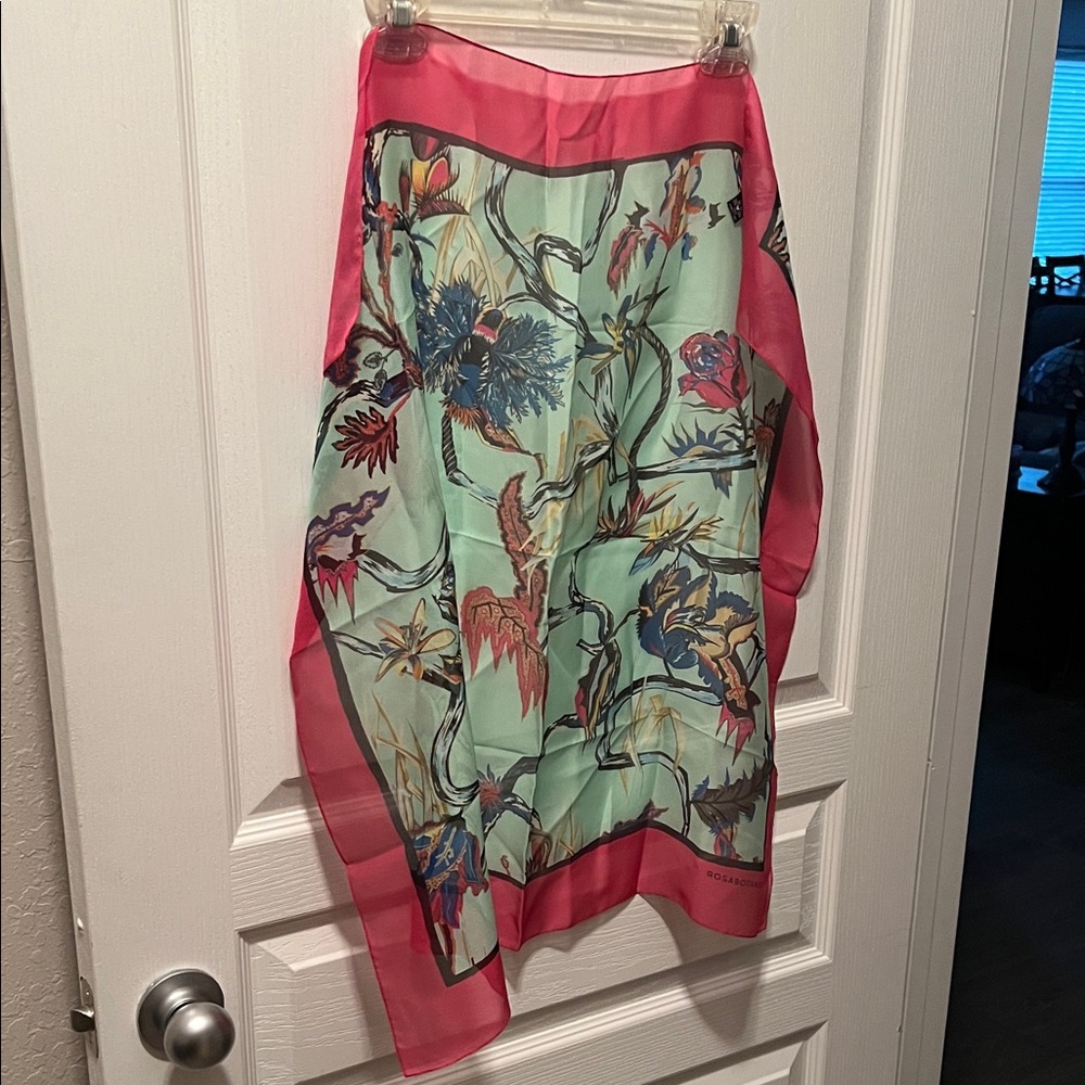 Floral Silk Scarf with Pink Border